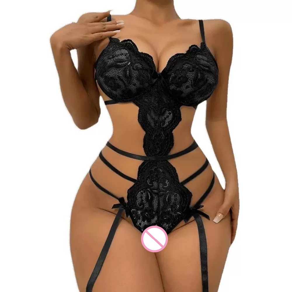 Lace Teddy Lingerie - Bodysuit Teddy Berenda Seksi dengan Tali