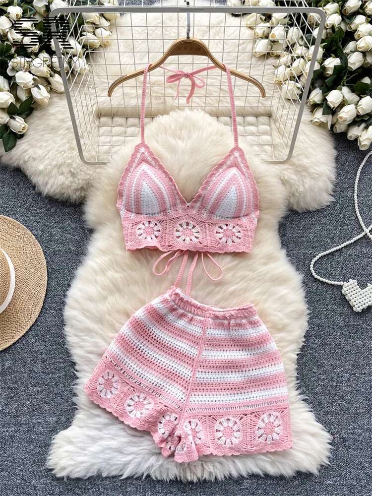Cami Top Lace - Setelan 2 Potong Rajutan Liburan Pantai