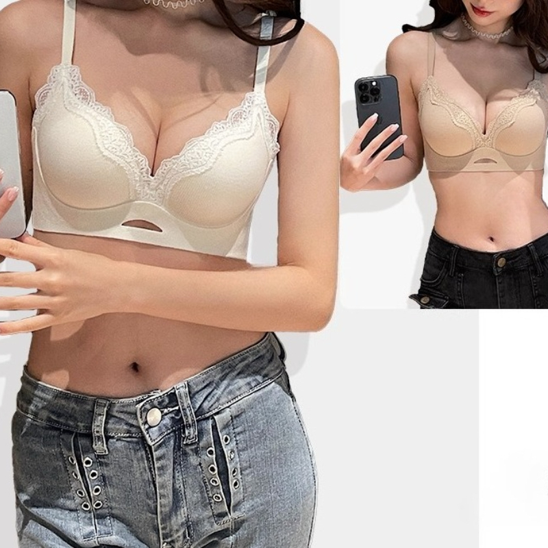 Bralette Wireless Soft - Bralette Matte Elegan dengan Renda, Cup