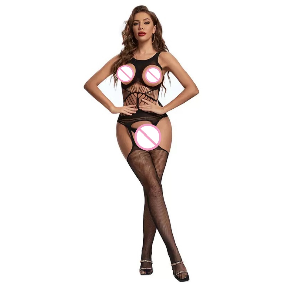 Bodystocking Fishnet - Bodysuit tanpa selangkangan, bodystocking transparan, setelan