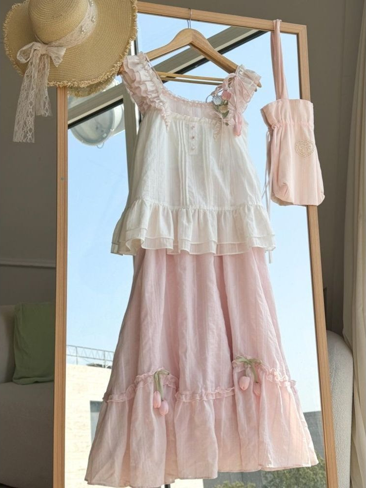 Cami Top Lace - Set Dua Potong Dekorasi Tulip dengan