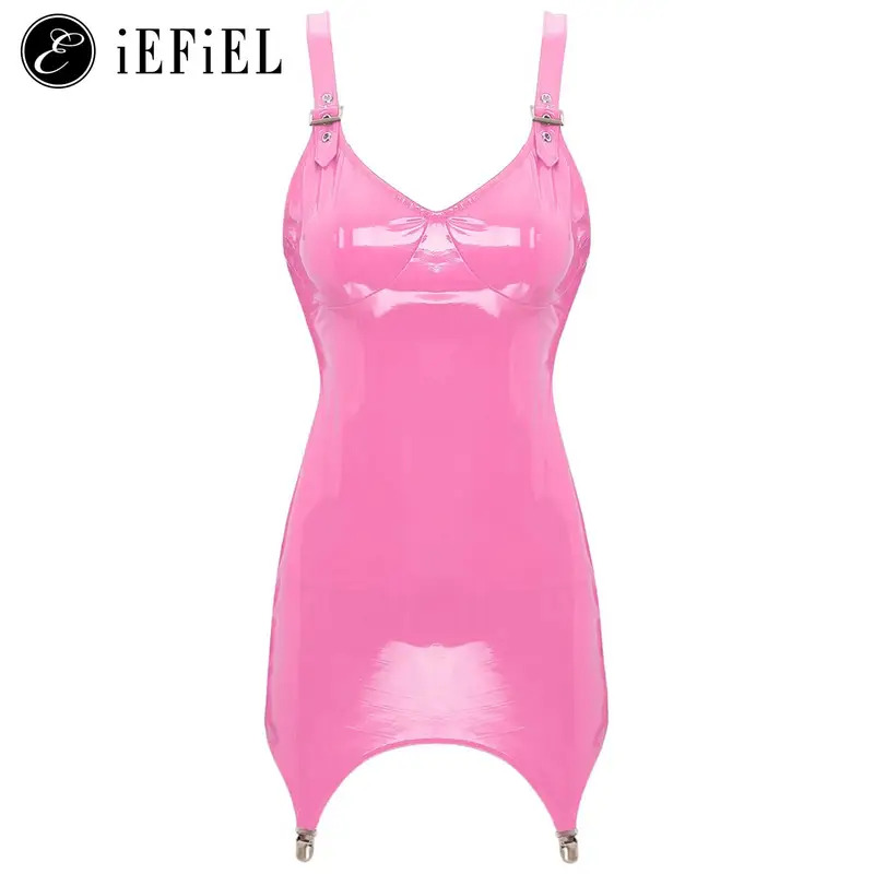 Gaun Mini Kerah V Kulit PVC Me - Babydoll Chemise Night ulasan dan harga